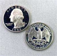 1992, 1993 Proof 90% Silver Washington Quarters
