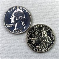 1962 & 1976 Proof 90% Silver Washington Quarters