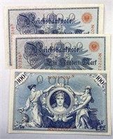 (3) 1908 German 100 Mark, Scarce Condition