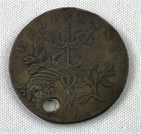 1791 Great Britain 1/2 Cent Condor Token, Holed