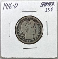 1916-D Barber Silver Quarter, Nice Details