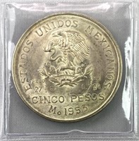1953-Mo Mexico Silver 5 Pesos, BU