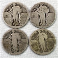 (4) Standing Liberty Silver Quarters, 90%, Cull