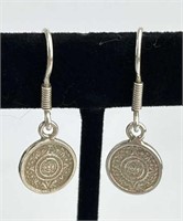 925 Silver Aztec Calendar Earrings