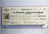 1873 Grocers & Producers Bank Check