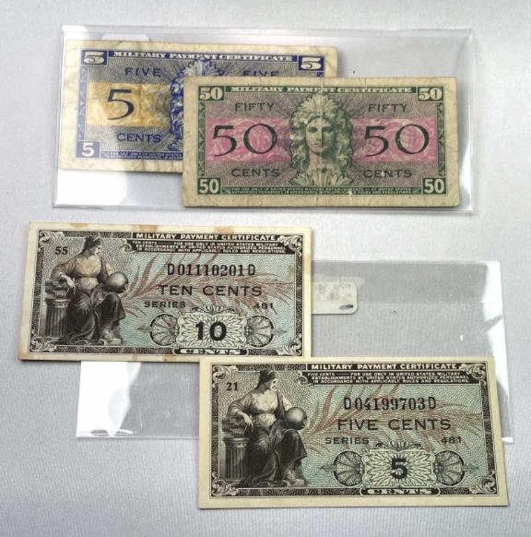(4) WWII Era Military Payment Certificates