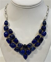 STYLISH SILVER PLATE BLUE LAPIS STATEMENT NECKLACE