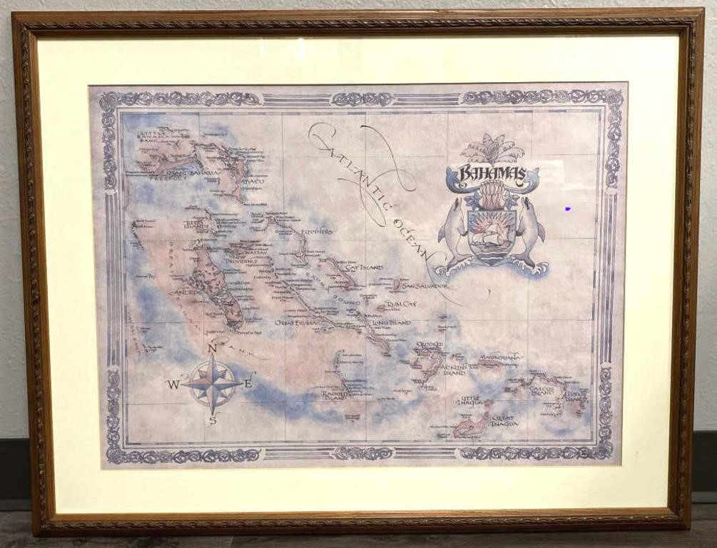 Large Wood Framed Bahamas Map (No Shipping)