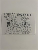 Blondie comic strip Dennis Lebrun signed card.