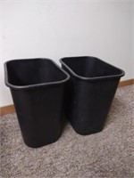 Two plastic 13 gallon black office trash cans
