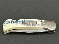 Sabre cabin deer scene pocketknife
