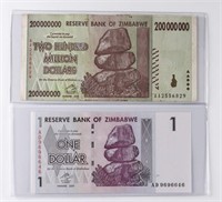 (2) x BANK OF ZIMBABWE BANK NOTES