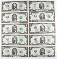 (10) x NEW CONSECUTIVE $2 BILLS