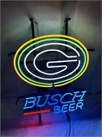 Green Bay Packer Busch Beer 16"x20" Glass Neon Sig