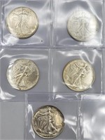 (5) 1943 Walking Liberty 90% Silver Half Dollars