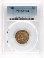 1910 US $5 DOLLAR GOLD COIN - PCGS MS62