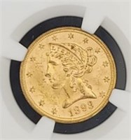 1893 $5 US Gold Coin - NGC MS64
