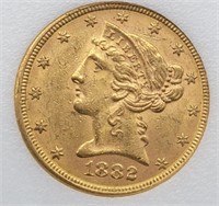 1882 $5 US Gold Coin BU