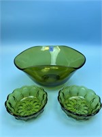 3 MCM Green Glass Bowls