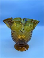 Amber Art Glass Ruffled Rim Vase