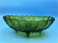 Vintage MCM Green Glass Footed Fruit Bowl