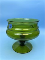MCM Green Glass Footed Compote