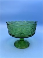 Vintage MCM Green Glass Footed Bowl