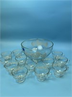 Vintage Punch Bowl and 12 Cups - White Ivy