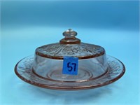 Vintage Pink Depression Glass Butter Dish with