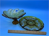 Vintage Footed Compote and Divided Serving Dish