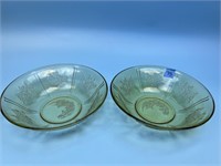 2 Yellow Depression Glass Bowls & Candleholder
