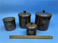 Vintage Copper Canister Set - missing 1 lid