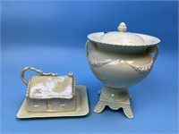 Vintage Butter Dish & Footed Jar with Lid