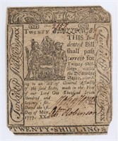 1775 DELAWARE 20 SHILLING BANK NOTE