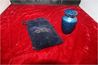 BLUE URN VASE W/SCREW ON LID AND BAG -2 1/2" TALL
