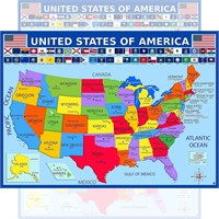 $10  US Map with Flags - Laminated 14x19.5 in.