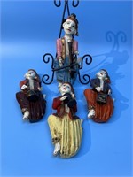 4 Burmese Temple Musicians Wall Plaques - 10"