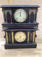 2- Black wood antique mantle clocks  (unknown