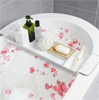 White Retractable Bath Caddy Tray  Adjustable