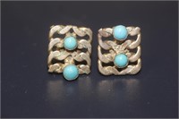 Pair of Sterling and Turquoise Earrings