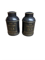 (2) Vintage Painted Metal Tea Tins