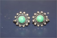 Pair of Sterling and Turquoise Earrings
