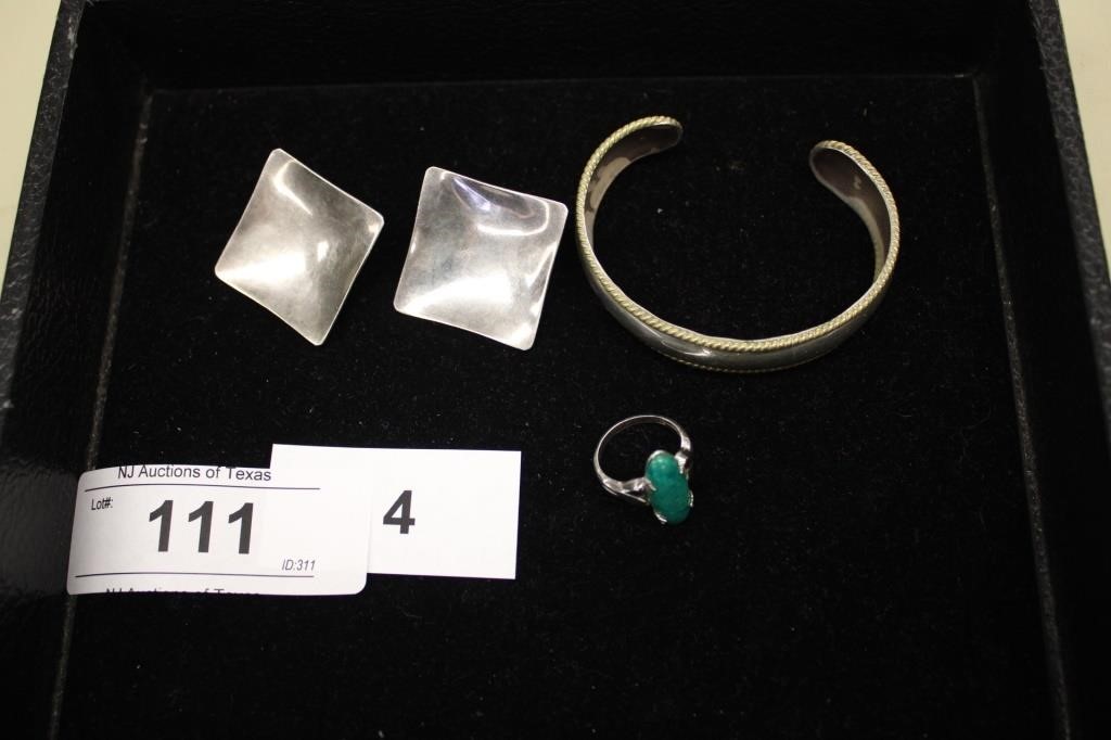 STERLING EARRINGS,BRACELET AND RING .925