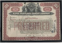 Alpha Portland Cement Company 1910 stock certifica