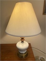 Milk Glass, Wood & Brass Table Lamp