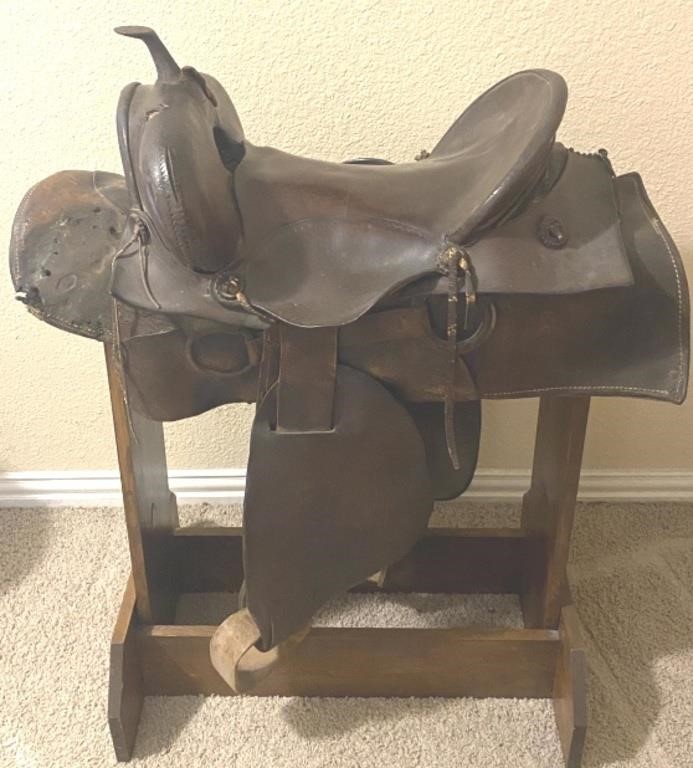 Old Saddle On Stand