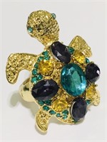Vintage Turtle Ring Gold Gem Rhinestones