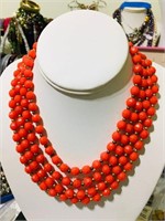Vintage red faceted beads multi strands necklace