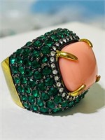 JB Joan Boyce Ring emerald green crystals S7.5
