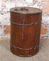 19th C. Wood & tin kerosene jug, Vg cond, 9”H.